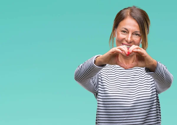 Mulher Hispânica Sênior Meia Idade Sobre Fundo Isolado Sorrindo Amor — Fotografia de Stock