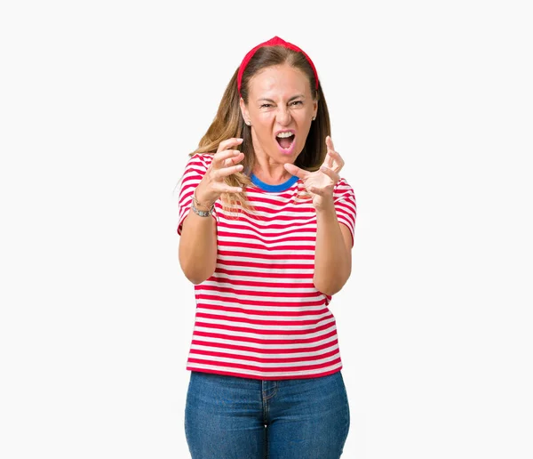 Beautiful Middle Age Woman Wearing Casual Stripes Shirt Isolated Background — Stock Photo, Image