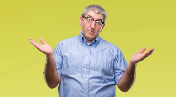 Handsome Senior Man Wearing Glasses Isolated Background Clueless Confused Expression — Stock Photo, Image