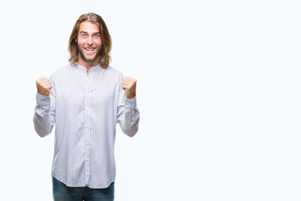 Der Junge Gut Aussehende Mann Mit Langen Haaren Vor Isoliertem — Stockfoto