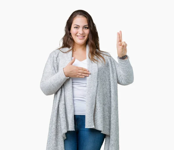 Schöne Size Junge Frau Winterjacke Über Isoliertem Hintergrund Die Mit — Stockfoto