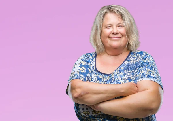 Senior Más Tamaño Mujer Caucásica Sobre Fondo Aislado Cara Feliz —  Fotos de Stock