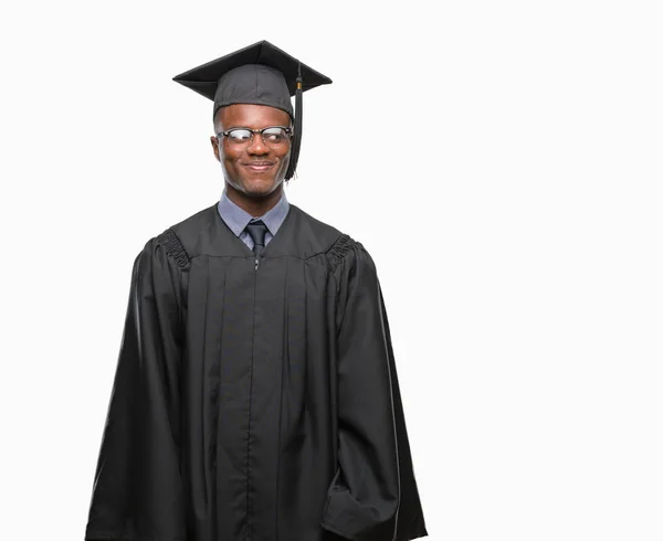 Young Graduated African American Man Isolated Background Smiling Looking Side — Stock Photo, Image