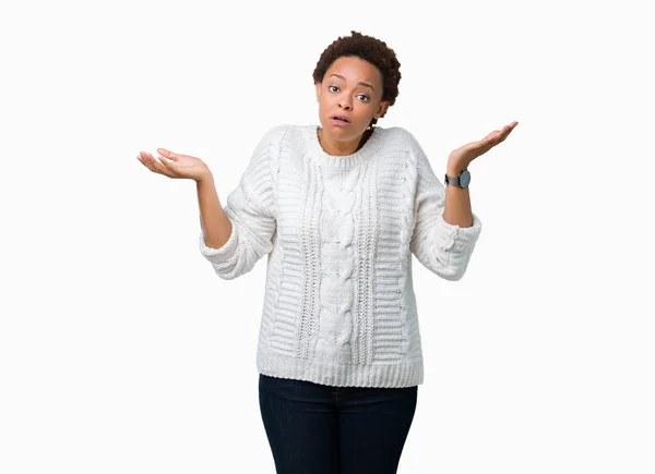 Beautiful Young African American Woman Wearing Sweater Isolated Background Clueless — Stock Photo, Image