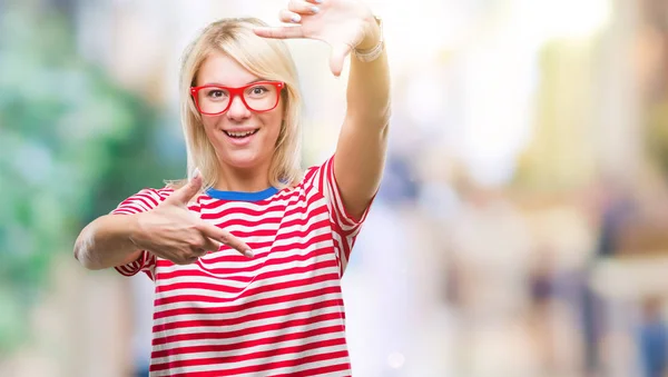 Mladá Krásná Blondýna Žena Nosí Brýle Izolované Pozadí Provedení Rámu — Stock fotografie