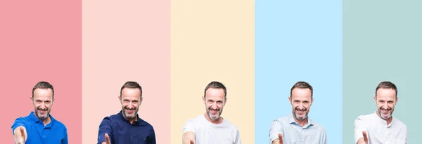 Colagem Homem Bonito Hoary Sênior Sobre Listras Coloridas Fundo Isolado — Fotografia de Stock