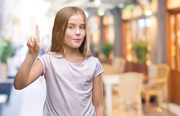 Mooi Meisje Geïsoleerde Achtergrond Tonen Omhoog Met Vinger Nummer Één — Stockfoto