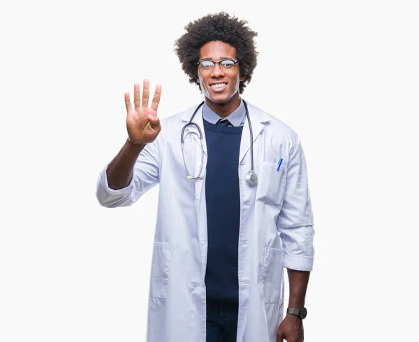 Afro Americano Médico Hombre Sobre Aislado Fondo Mostrando Señalando Con —  Fotos de Stock