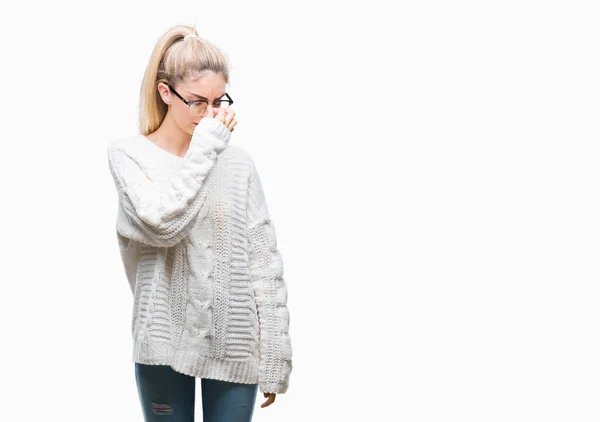 Junge Schöne Blonde Frau Trägt Eine Brille Über Isoliertem Hintergrund — Stockfoto