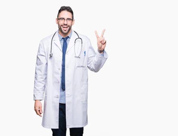 Handsome Young Doctor Man Isolated Background Smiling Happy Face Winking — Stock Photo, Image