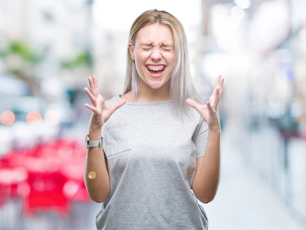 Mujer Rubia Joven Sobre Fondo Aislado Celebrando Loco Loco Por —  Fotos de Stock