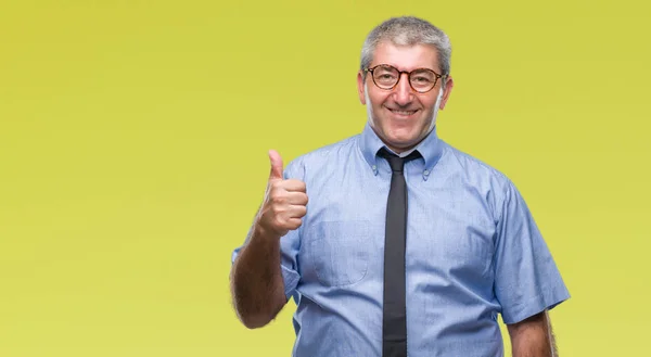 Handsome Senior Business Man Isolated Background Doing Happy Thumbs Gesture — Stock Photo, Image