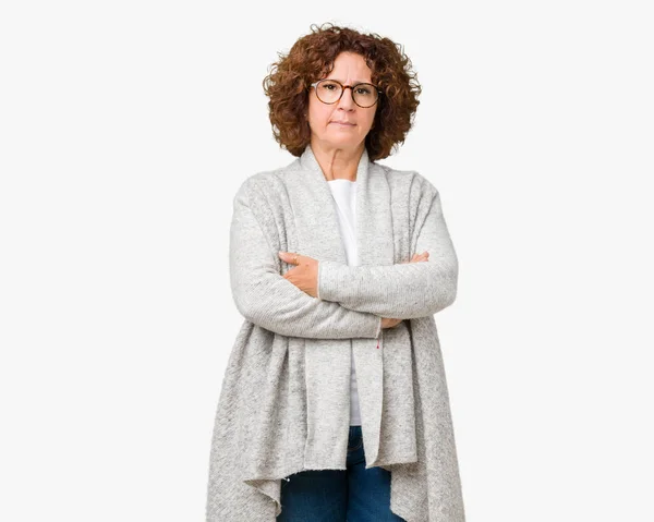 Vackra Mellersta Ager Senior Kvinna Bär Jacka Och Glasögon Över — Stockfoto