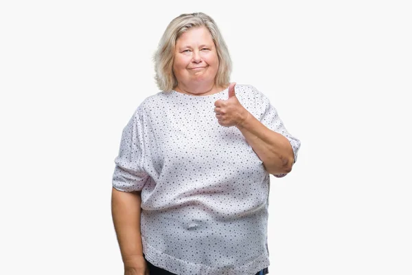 Senior Size Caucasian Woman Isolated Background Doing Happy Thumbs Gesture — Stock Photo, Image