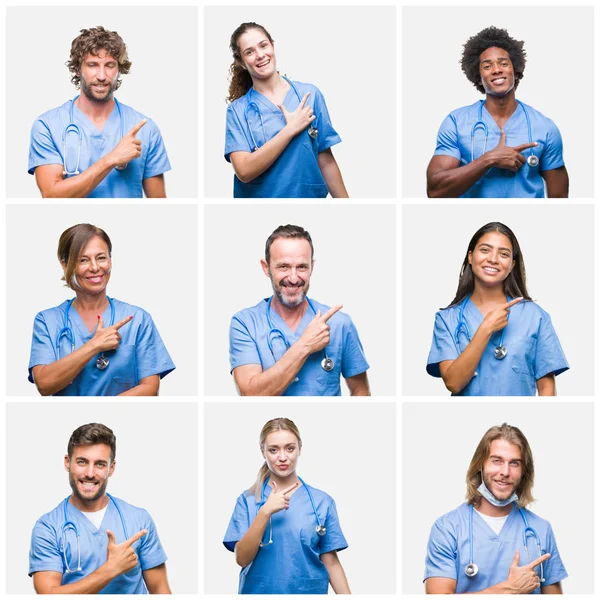 Collage Grupp Professionella Läkare Sjuksköterska Människor Över Isolerade Bakgrund Glada — Stockfoto