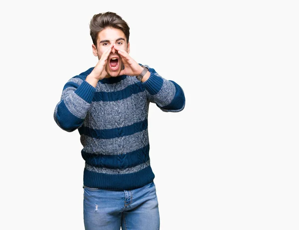 Young Handsome Man Isolated Background Shouting Angry Out Loud Hands — Stock Photo, Image