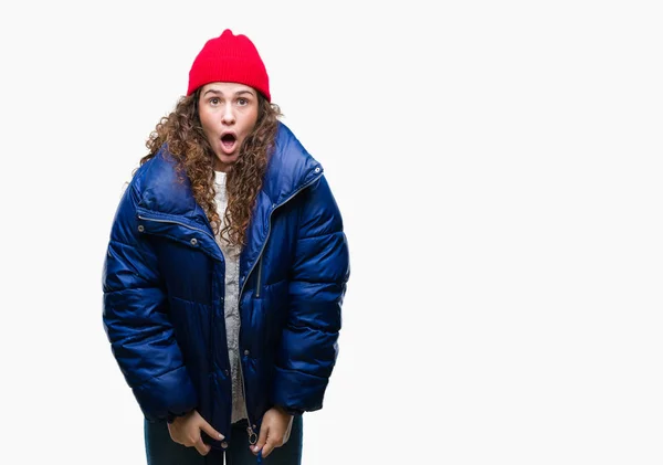 Beautiful Young Brunette Curly Hair Girl Wearing Winter Coat Wool — Stock Photo, Image