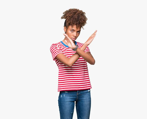 Beautiful Young African American Woman Isolated Background Rejection Expression Crossing — Stock Photo, Image