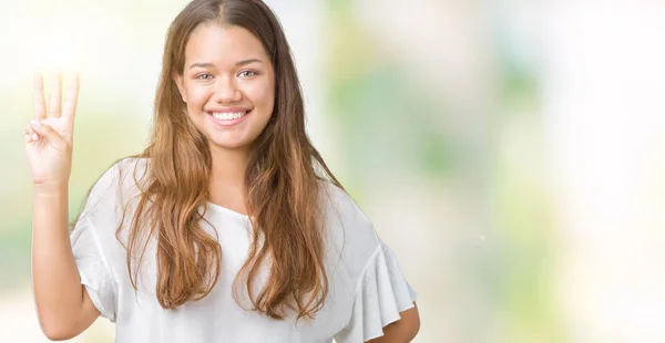 Jovem Mulher Negócios Bonita Morena Sobre Fundo Isolado Mostrando Apontando — Fotografia de Stock