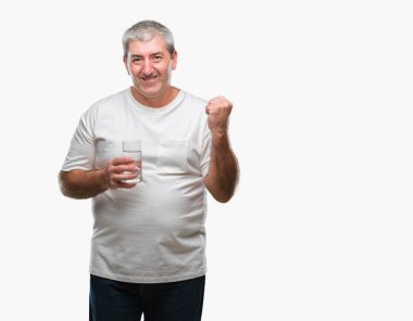 Duygu tezahürat yakışıklı komuta sizde gurur çığlık ve zafer ve başarı çok heyecanlı, kutluyor izole arka plan üzerinde bardak su içme