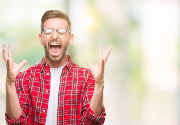 Jovem Homem Bonito Sobre Fundo Isolado Celebrando Louco Louco Para — Fotografia de Stock