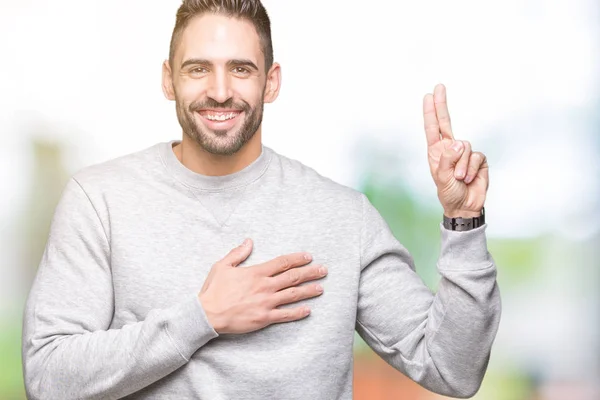 Jonge Knappe Man Dragen Sweatshirt Geïsoleerd Background Swearing Met Hand — Stockfoto