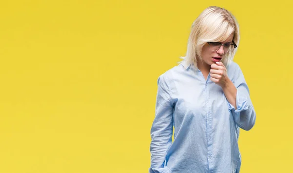 Junge Schöne Blonde Geschäftsfrau Mit Brille Über Isoliertem Hintergrund Fühlt — Stockfoto