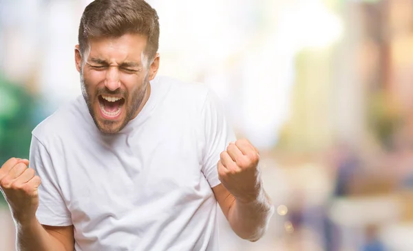 Homem Bonito Jovem Sobre Fundo Isolado Muito Feliz Animado Fazendo — Fotografia de Stock