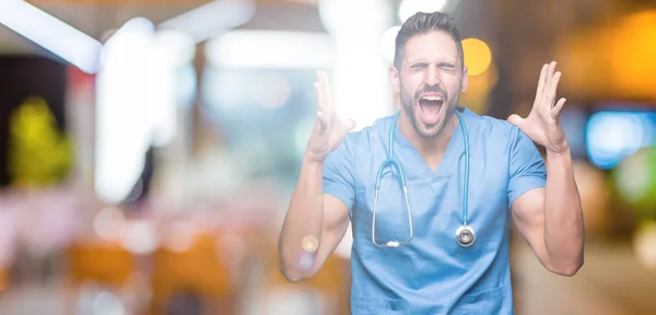 Handsome Young Doctor Surgeon Man Isolated Background Celebrating Mad Crazy — Stock Photo, Image