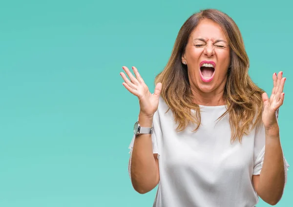 Senior Hispánský Žena Středního Věku Izolované Pozadí Slaví Mad Crazy — Stock fotografie