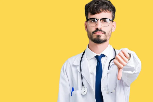 Young Doctor Man Wearing Hospital Coat Isolated Background Looking Unhappy — Stock Photo, Image