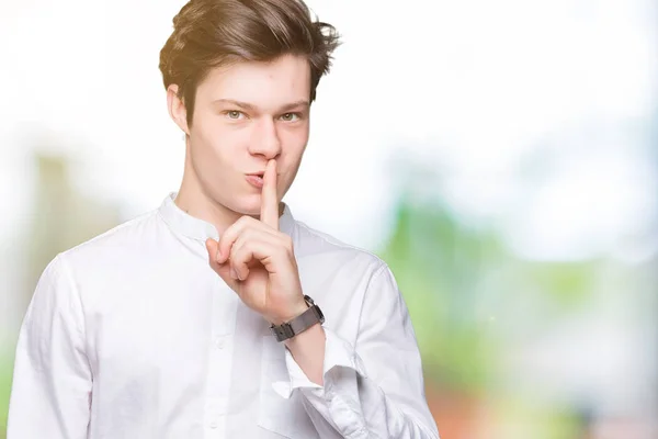 Young Handsome Business Man Isolated Background Asking Quiet Finger Lips — Stock Photo, Image