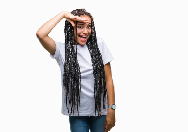Mladá Pletené Vlasy Americkou Afričanku Izolované Pozadí Velmi Šťastný Usmívající — Stock fotografie