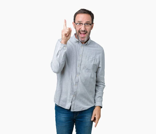 Guapo Mediana Edad Elegante Hombre Mayor Con Gafas Sobre Fondo —  Fotos de Stock