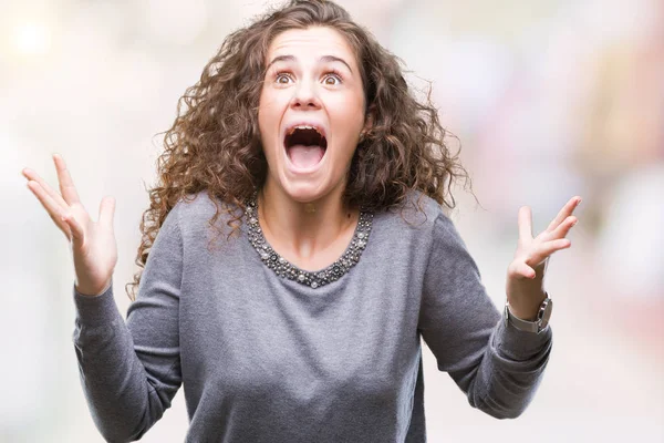 Schöne Brünette Lockige Haare Junge Mädchen Trägt Einen Pullover Über — Stockfoto