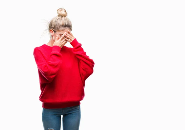손으로 얼굴을 표정으로 스웨터와 우울증 — 스톡 사진