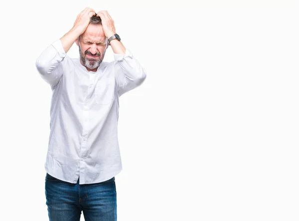 Mezza Età Hoary Uomo Anziano Sfondo Isolato Che Soffre Mal — Foto Stock