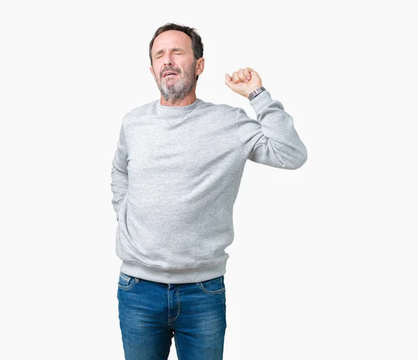 Schöner Älterer Mann Mittleren Alters Der Ein Sweatshirt Über Isoliertem — Stockfoto