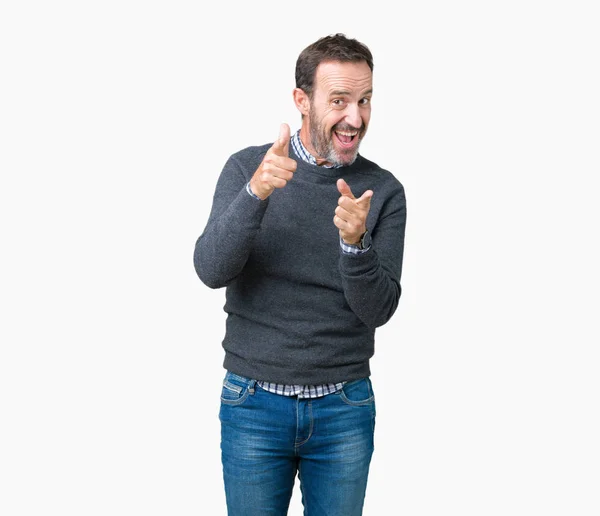 Schöner Älterer Mann Mittleren Alters Der Einen Pullover Über Isoliertem — Stockfoto