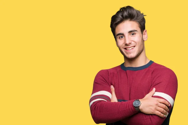 Joven Hombre Guapo Sobre Fondo Aislado Cara Feliz Sonriendo Con —  Fotos de Stock