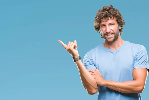 Bello Ispanico Modello Uomo Sfondo Isolato Con Grande Sorriso Sul — Foto Stock