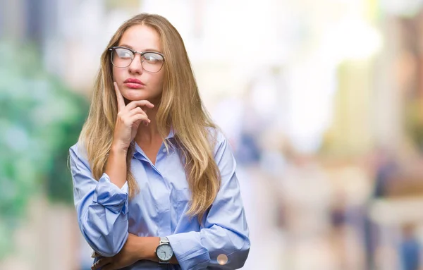 Young Beautiful Blonde Business Woman Wearing Glasses Isolated Background Hand — Stock Photo, Image