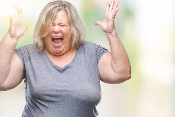 Senior Size Donna Caucasica Sfondo Isolato Che Celebra Pazzo Stupito — Foto Stock