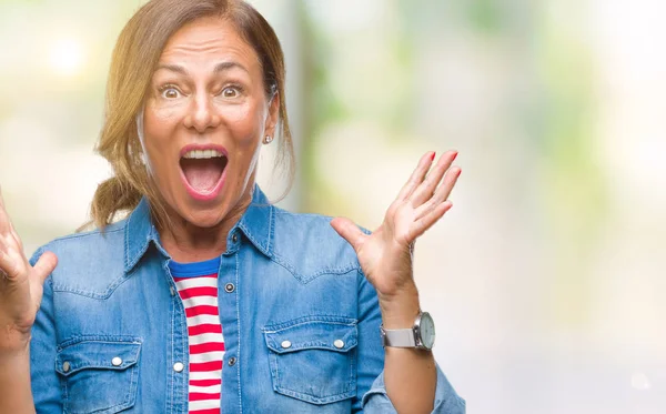 Middle Age Senior Hispanic Woman Isolated Background Celebrating Crazy Amazed — Stock Photo, Image