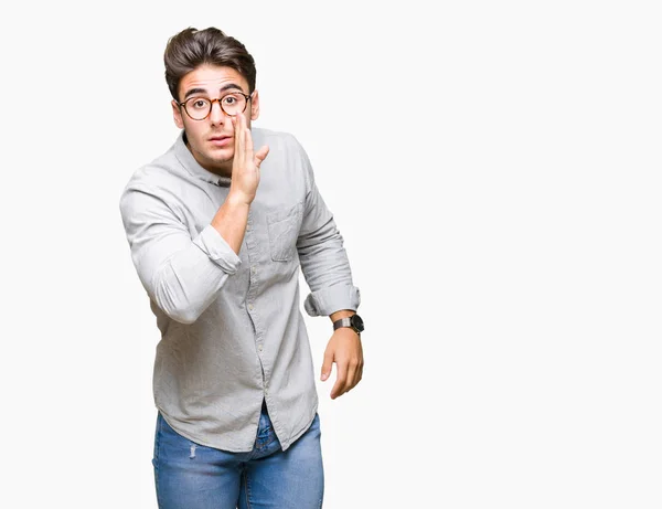 Genç Yakışıklı Adam Gözlük Izole Arka Plan Üzerinde Kötü Amaçlı — Stok fotoğraf