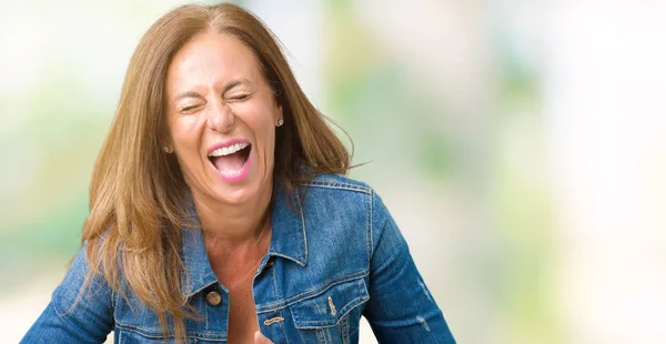 Hermosa Mujer Mediana Edad Con Chaqueta Mezclilla Casual Sobre Fondo —  Fotos de Stock