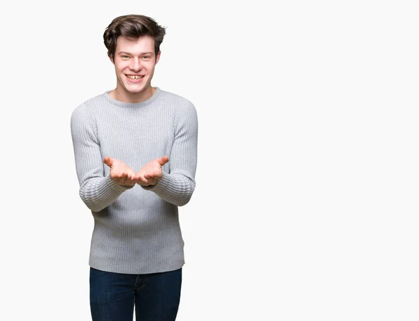 Young Handsome Man Wearing Winter Sweater Isolated Background Smiling Hands — Stock Photo, Image