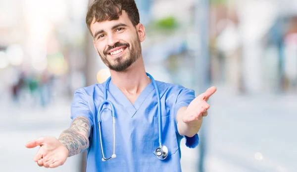 Young Handsome Nurse Man Wearing Surgeon Uniform Isolated Background Looking — Stock Photo, Image