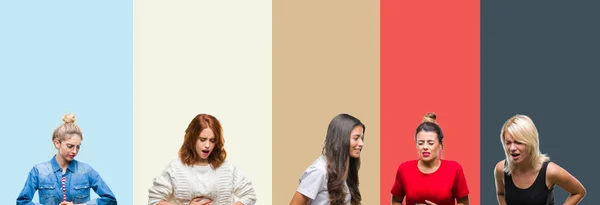 Collage Gruppen Vacker Casual Kvinna Över Vintage Höst Färger Isolerad — Stockfoto