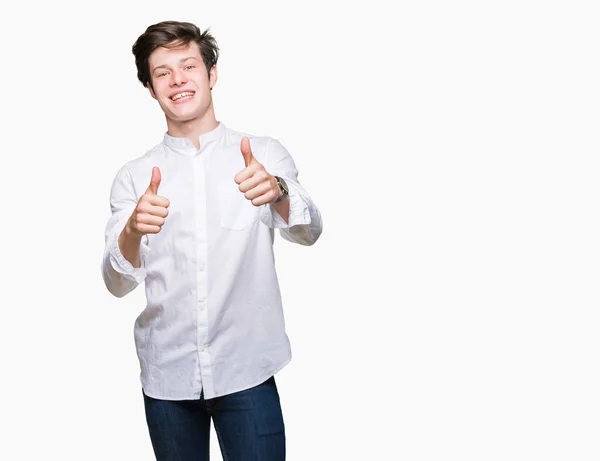 Jovem Homem Negócios Bonito Sobre Fundo Isolado Aprovando Fazer Gesto — Fotografia de Stock